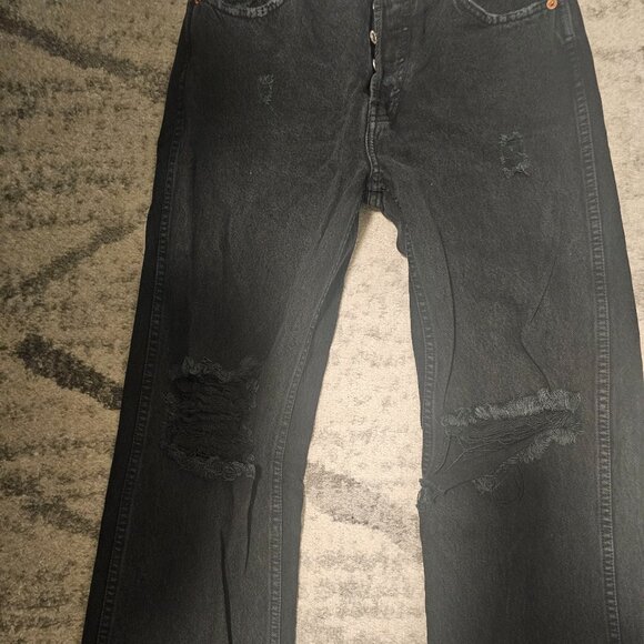 Re/Done - Originals High Rise Loose Jeans In Washed Black With Rips - Size 26 - Picture 5 of 11